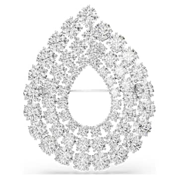 Matrix brooch, Round cut, White, Rhodium plated | Swarovski