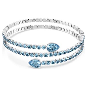 Twisty cuff, Mixed cuts, Blue, Rhodium plated | Swarovski