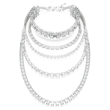 Millenia layered necklace, Mixed cuts, White, Rhodium plated