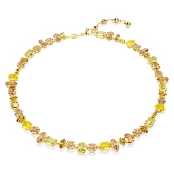 Gema necklace, Mixed cuts, Yellow, Gold-tone plated | Swarovski