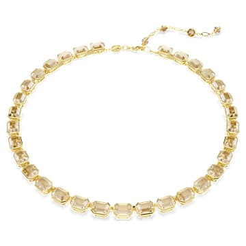 Millenia Tennis necklace, Octagon cut, Yellow, Gold-tone plated