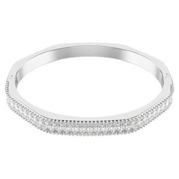 Matrix bangle, Baguette cut, Octagon shape, White, Rhodium plated |  Swarovski