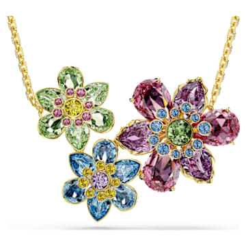 Idyllia pendant, Mixed cuts, Flower, Multicolored, 18K gold finish