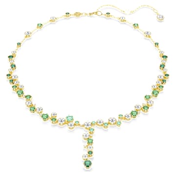 Constella Y necklace, Mixed cuts, Green, Gold-tone plated | Swarovski
