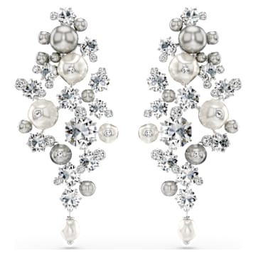 Boucles D'oreilles Chandelier Cristal Rose & Perles Blanches - Parfaites Pour Mariage Ou Soirée !