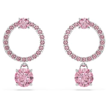 Attract drop earrings, Round cut, Pink, Rhodium plated | Swarovski