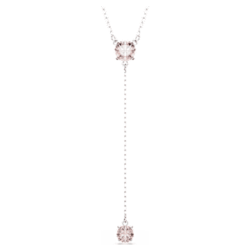 Attract Y necklace Round cut Pink Rhodium plated