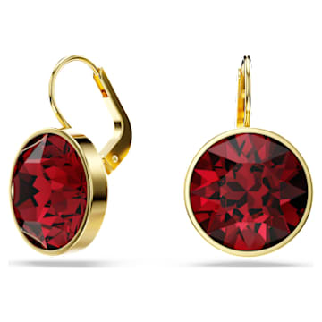 Orecchini Pendenti Ovale In Cristallo Rosso – Chiusura A Leva, Tonalità Oro Antico, 40mm