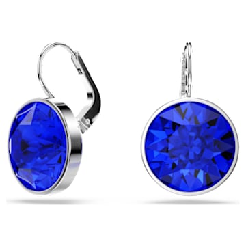 Bella drop earrings, Round cut, Blue, Rhodium plated | Swarovski