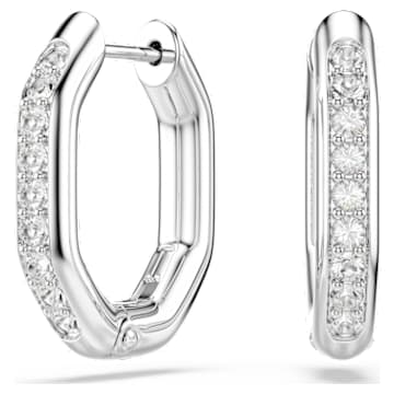 Dextera hoop earrings, Octagon shape, Round cut, Small, White