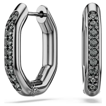 Dextera hoop earrings, Octagon shape, Round cut, Small, White, Ruthenium plated