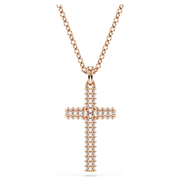 Pendentif Insigne, Croix, Blanc, Placage de ton or rosé par SWAROVSKI