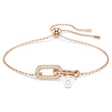 Bracelet Constella, Perle de cristal, Taille ronde, Blanc, Placage de ton or rosé