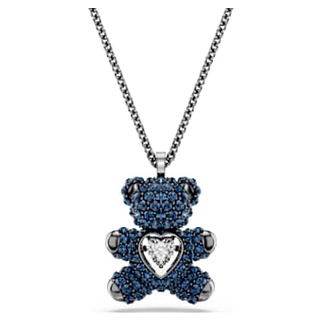 Teddy pendant, Teddy, Blue, Ruthenium plated | Swarovski