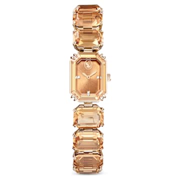 Matrix bangle watch, Swiss Made, Crystal bracelet, White, Rose