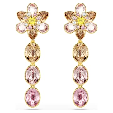 Idyllia drop earrings, Mixed cuts, Flower, Multicoloured, Gold-tone plated
