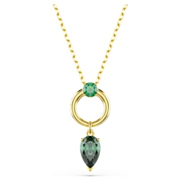 Mesmera pendant, Mixed cuts, Green, Gold-tone plated
