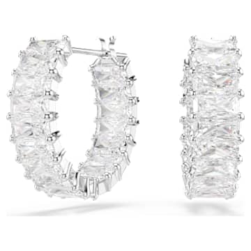 Matrix hoop earrings, Baguette cut, White, Rhodium plated by SWAROVSKI