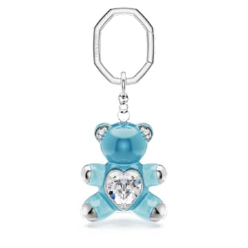 Teddy key ring, Bear, Blue, Rhodium plated by SWAROVSKI
