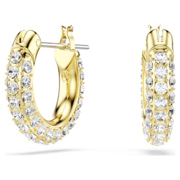 Dextera hoop earrings, Pavé, Mini, White, Gold-tone plated