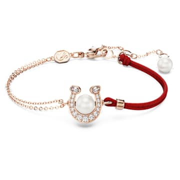 スワロフスキーゼブラ Symbolica bracelet, Crystal pearl, Pavé, Horse shoe, White, 18K