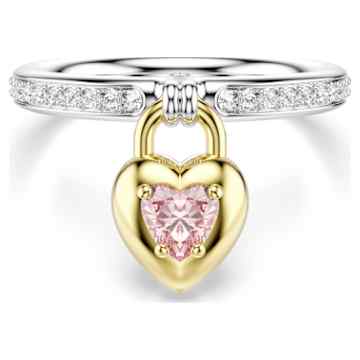 Una Angelic motif ring, Mixed cuts, Heart, White, Rhodium plated