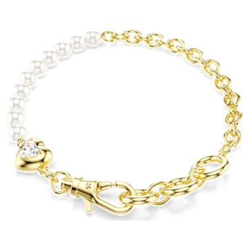 Idyllia bracelet, Crystal pearl, White, Gold-tone plated | Swarovski
