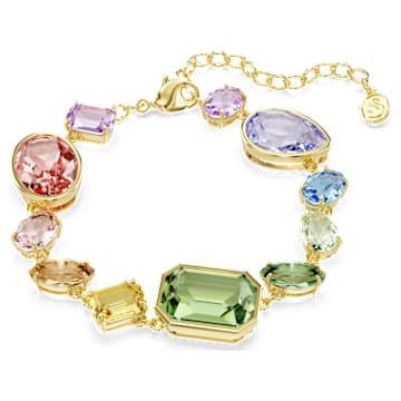 Gema bracelet, Mixed cuts, Multicolored, 18K gold finish | Swarovski