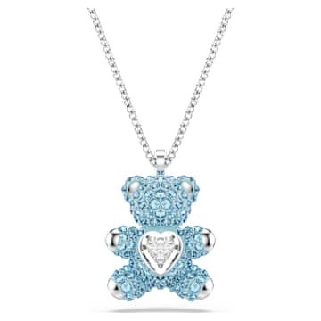 Teddy pendant, Bear, Blue, Rhodium plated by SWAROVSKI