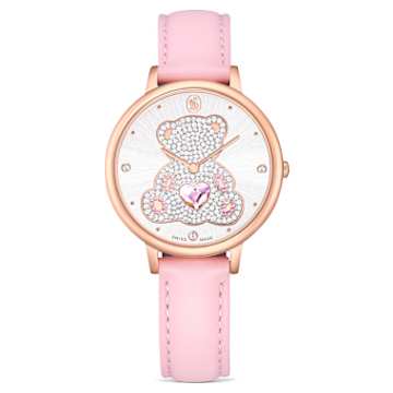 Idyllia Heart watch, Crystal bracelet, Pink, Gold-tone finish