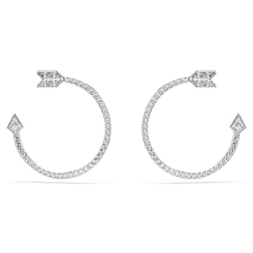 Idyllia hoop earrings, Mixed cuts, Arrow, White, Rhodium plated