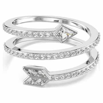 Una Angelic motif ring, Mixed cuts, Heart, White, Rhodium plated