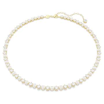 Matrix necklace, Crystal pearl, White, Rhodium plated | Swarovski
