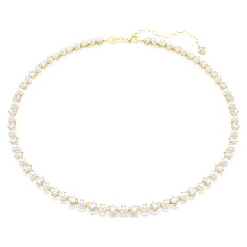 Matrix Tennis necklace, Crystal pearl, Round cut, White, Gold-tone plated