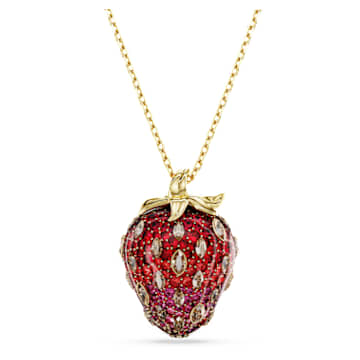 Idyllia pendant, Mixed cuts, Strawberry, Red, 18K gold finish