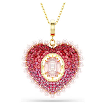 Idyllia pendant, Mixed cuts, Heart, Pink, 18K gold finish | Swarovski
