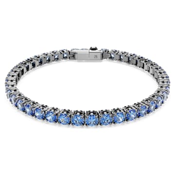 Matrix Tennis bracelet, Round cut, Blue, Ruthenium plated | Swarovski