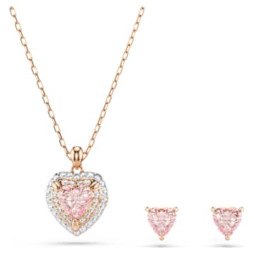 One set, Heart cut, Pavé, Heart, Pink, Mixed metal finish | Swarovski
