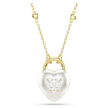 Idyllia pendant, Mixed cuts, Heart, White, Gold-tone plated by SWAROVSKI