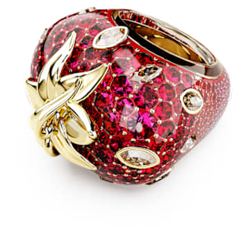 Idyllia motif ring, Mixed cuts, Strawberry, Red, 18K gold finish