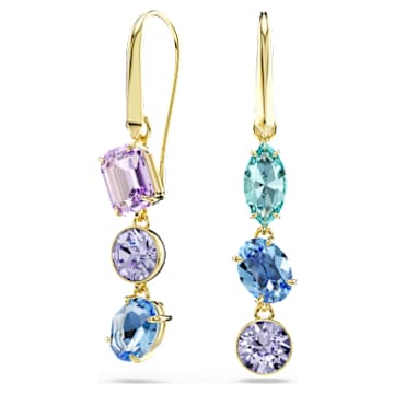Cercei cu drop Gema, Design asimetric, Tăieturi mixte, Multicolori, Placat cu auriu de la SWAROVSKI
