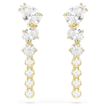 Mesmera drop earrings, Mixed cuts, White, 18K gold finish | Swarovski