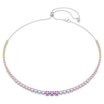 Matrix Tennis necklace, Round cut, Pink, Gold-tone plated | Swarovski