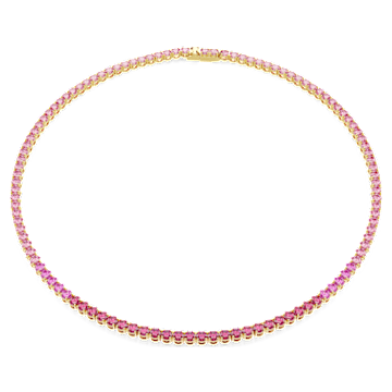 Matrix Tennis necklace, Round cut, Pink, Gold-tone plated | Swarovski