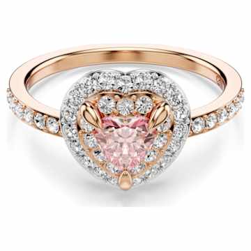 Idyllia cocktail ring, Pavé, Flower, Pink, 18K gold finish | Swarovski