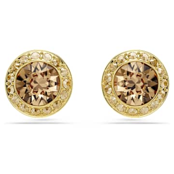 Una Angelic stud earrings, Round cut, Caramel, Gold-tone plated by SWAROVSKI