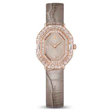 Dextera octagon watch, Swiss Made, Leather strap, Brown, Rose gold