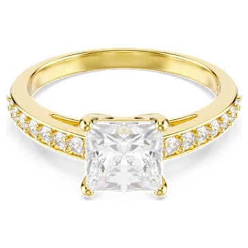 Attract ring, Square cut, Pavé, White, 18K gold finish | Swarovski