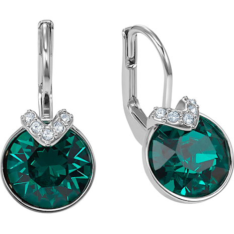 Bella V Pierced Earrings Green Rhodium Plated Bella V Pierced Earrings Green Rhodium Plated