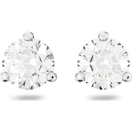 Solitaire Pierced Earrings White Rhodium Plated Solitaire Pierced Earrings White Rhodium Plated
